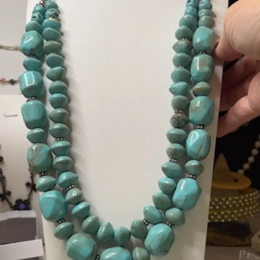 Vintage Plastics 30 Inch Necklace With A Nephrite Jade Stone On The Back
