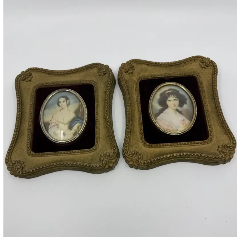 2 Vtg Cameo Creation framed portraits "Isabella Montgomery” & “Hubak Lady”
