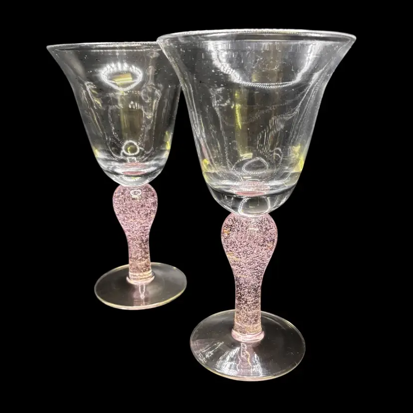 Artland Pink Stem Glass Goblets 8” Pair Set of 2