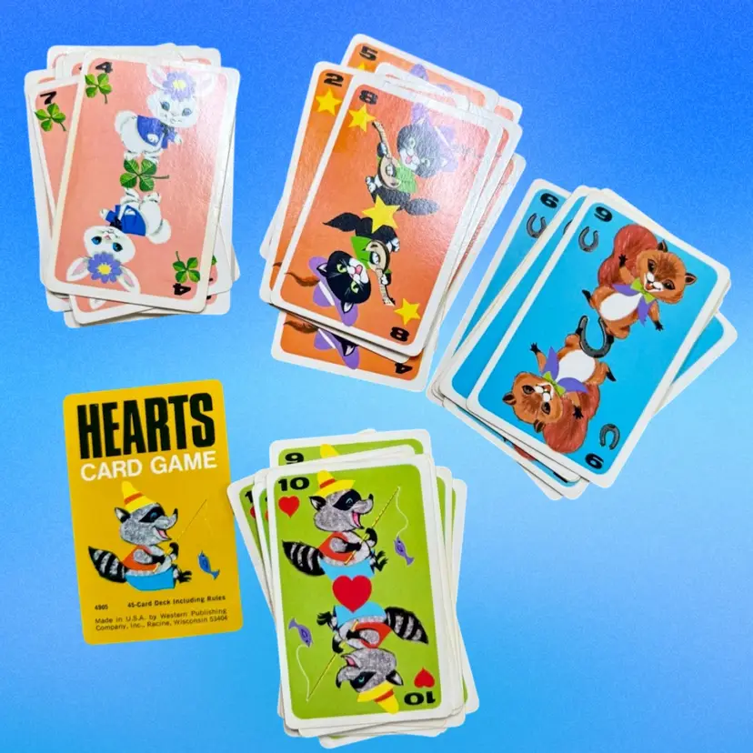 '63 Vintage WHITMAN Hearts Card Game Full Deck | Kitsch Animals
