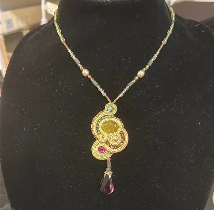 Dori Csengeri Embellished Necklace Fabric & Crystal Beads