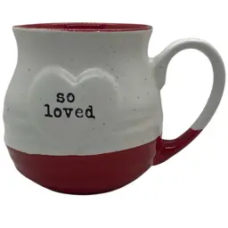Belle Madison Ceramic Glazed So Loved Red And Ivory Faint Splatter Mug 4” 16 oz