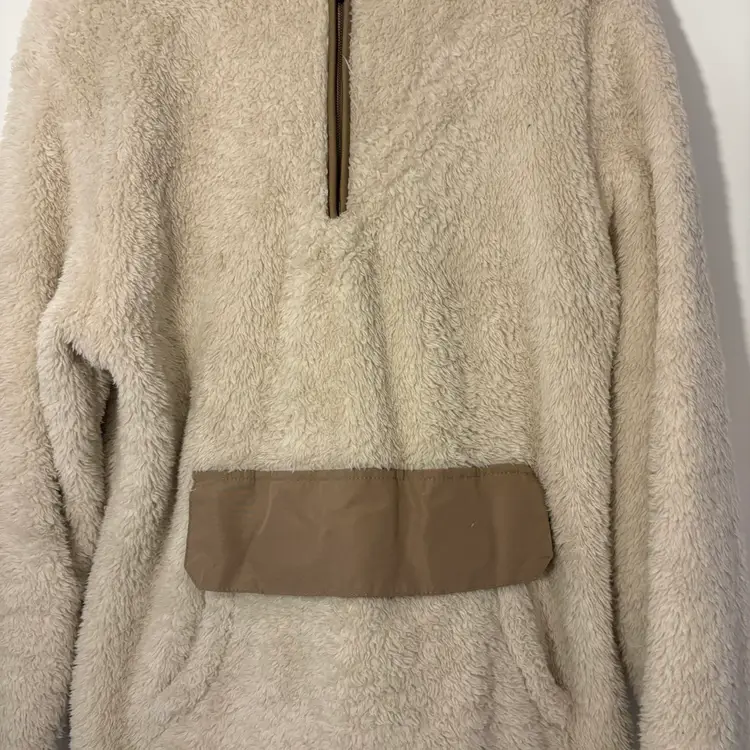 Old Navy Fleece Pullover Hoodie Sherpa Lined Mens Medium Quarter Zip Pocket