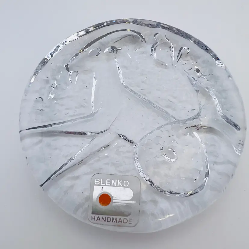 Vintage Blenko Capricorn Zodiac Round Paperweight 4”