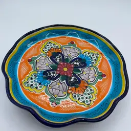 28-Mexican Talavera Colorful Plate Hand Painted Wavy Edge Wall Hanging Decor 8” Signed