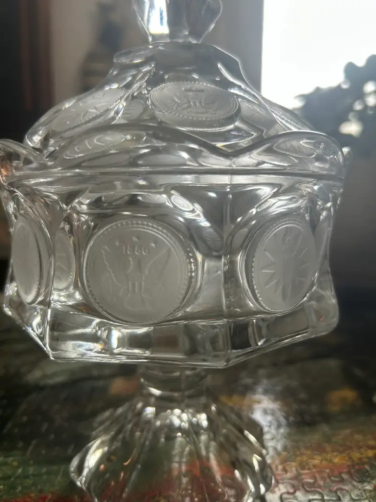 Fostoria Clear Glass Lidded Compote-coin Dot Pattern