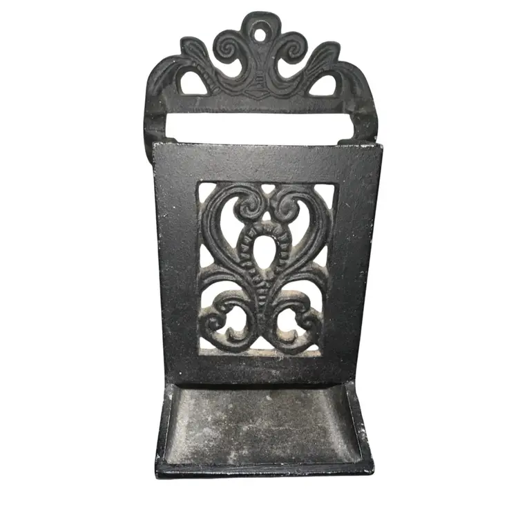 Vintage Cast Metal/Iron Open Back Match Holder Wall Hanging 7.5”x3.75”x3” Deep