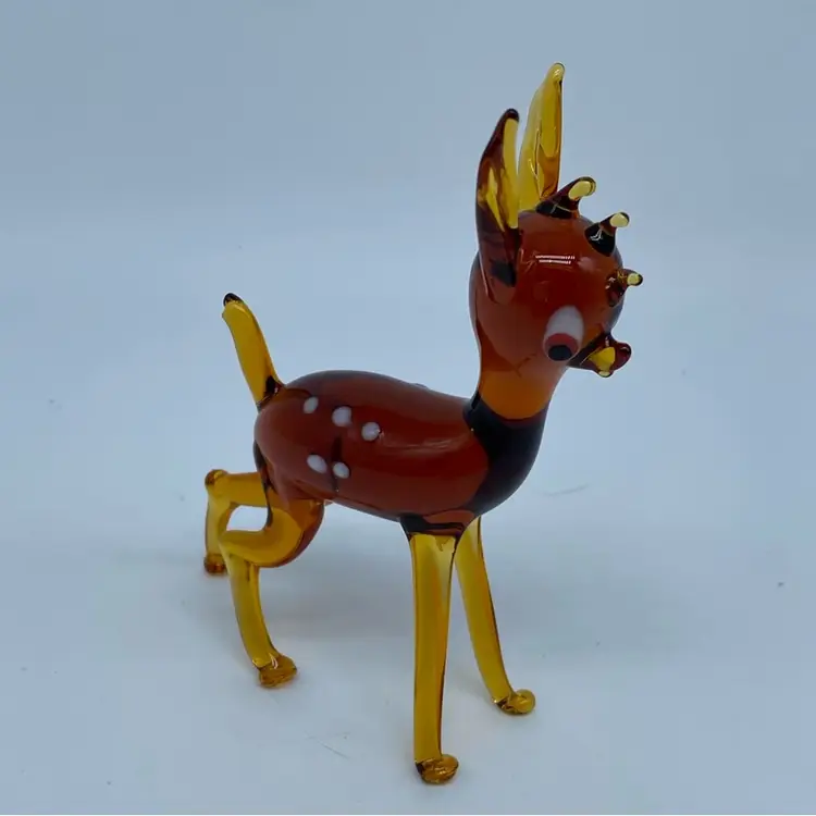#1459 Vintage lampwork glass figurine of a fawn, resembling Bambi