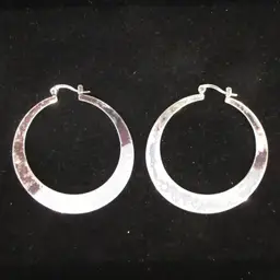 Vintage 1970s Large Sterling Silver Hoop Dangle Earrings with a Hinged Closure - 2 Inch Diameter