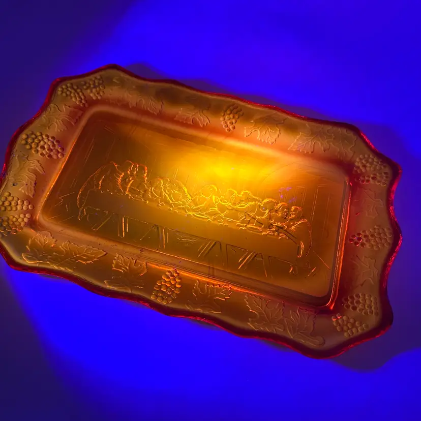 VTG 1970s Indiana Glass Tiara Amberina The Last Supper Platter Tray