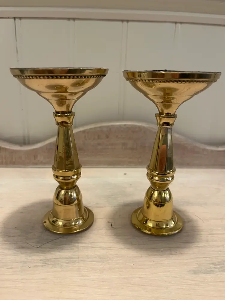Polished Brass Candle Stick Pair