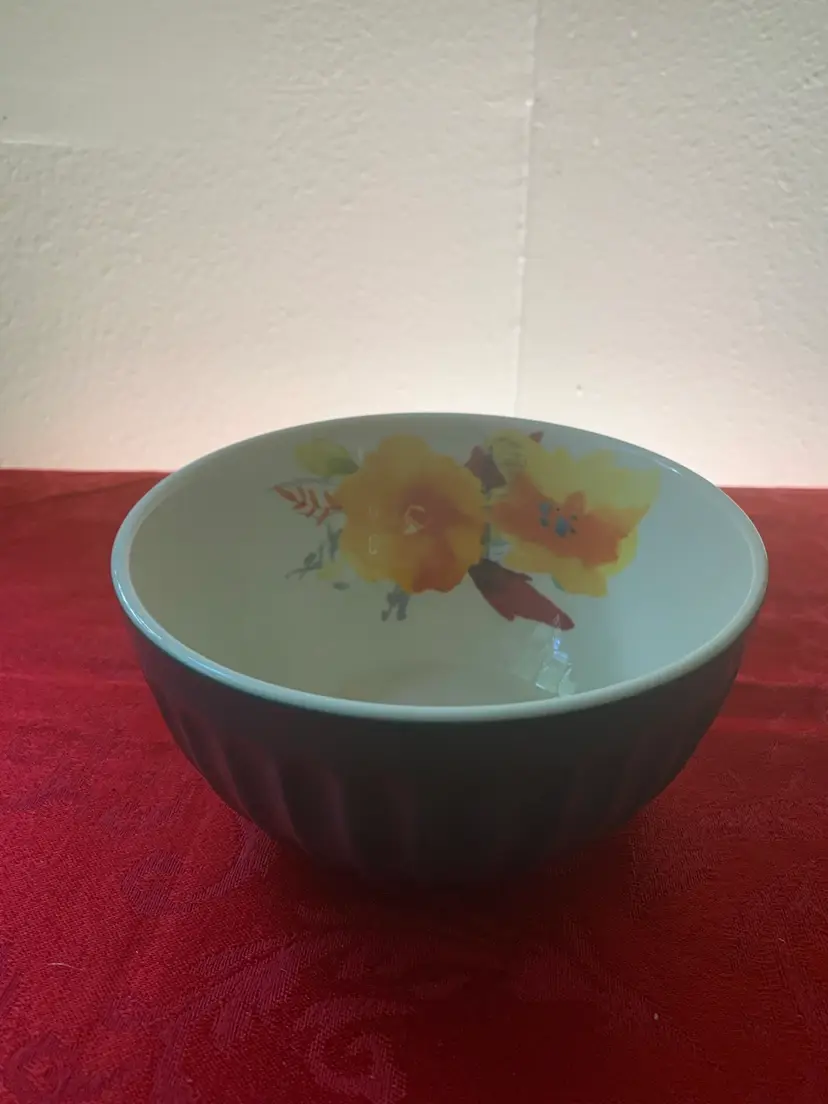 Pioneer Woman Ceramic Latte Bowl w/o Plastic Lid. Willow Ocean Teal. H: 3 1/4β, W: 6β, D: 2 3/4β, 1 lb.