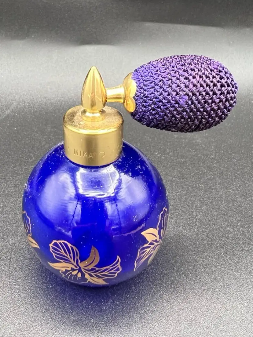 029. Mikado Cobalt Blue With Gold Perfume Bottle And Pump Atomizer
