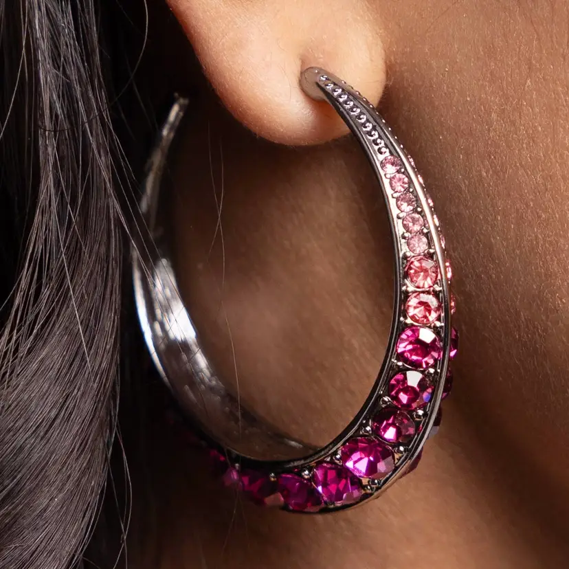 Sparkling Pink Gem Hoop Earrings