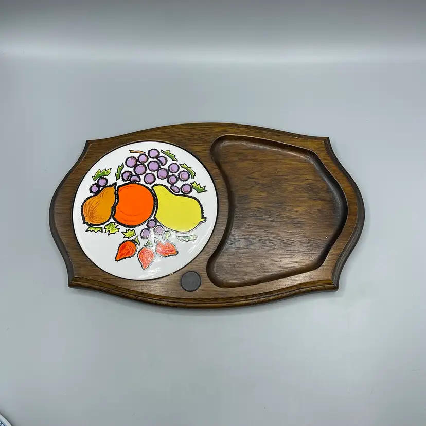 Vintage Fruit Themed Tile And Wood Cheese Board