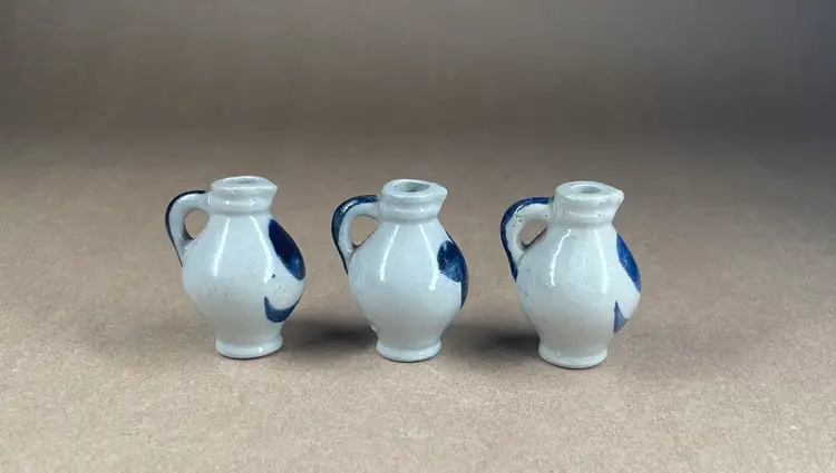 Studio Art Pottery Salt Glaze Miniature Stoneware Blue Pitchers - Lot of 3 Trinket Shelf Miniature Decor