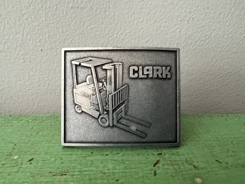 Clark Forklift Silver Tone Belt Buckle 3" x 2.5"