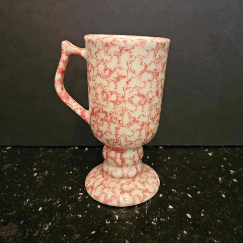 Gerald Henn Roseville Spongeware Pedestal Cafe Mug Pink Rose Vintage Retro