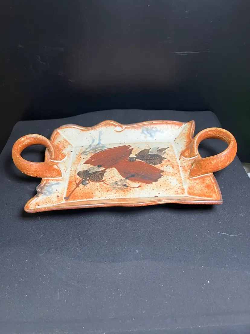 Signed Hand Made Pottery Tray w/ Handles