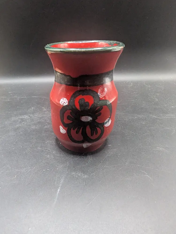 Vintage Small Pottery Made in Italy Red With Green and White Floral Design