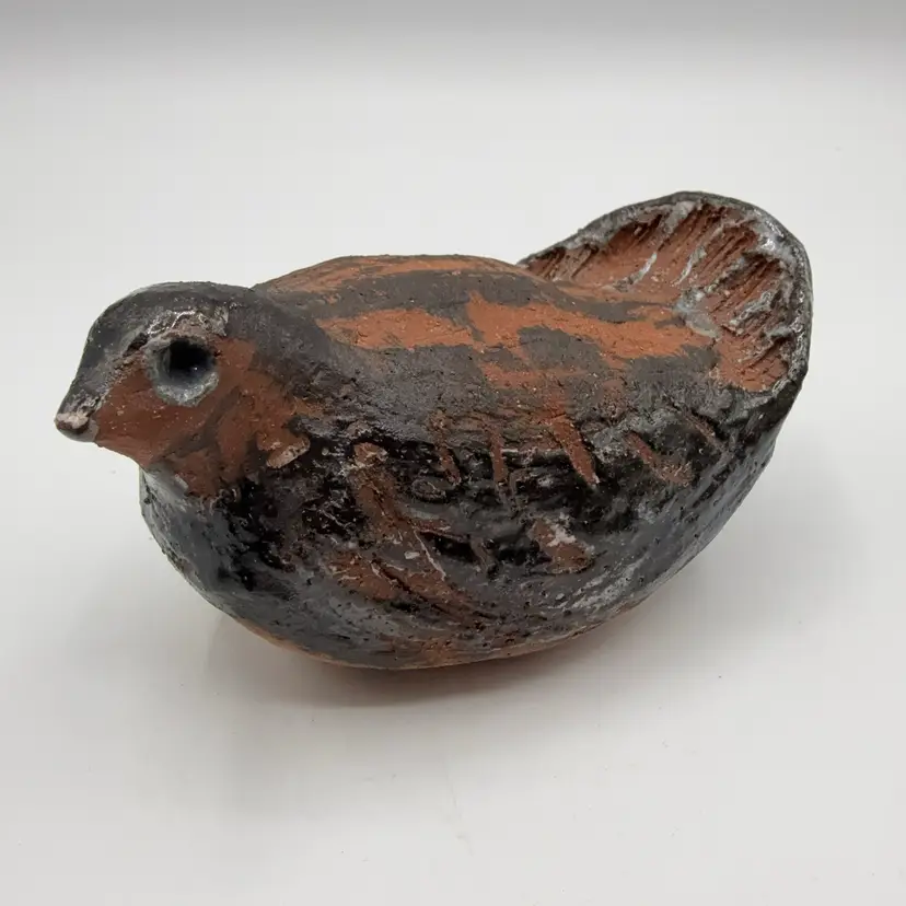 Pottery Bird Enamel Overlay Unknown Signature Canada