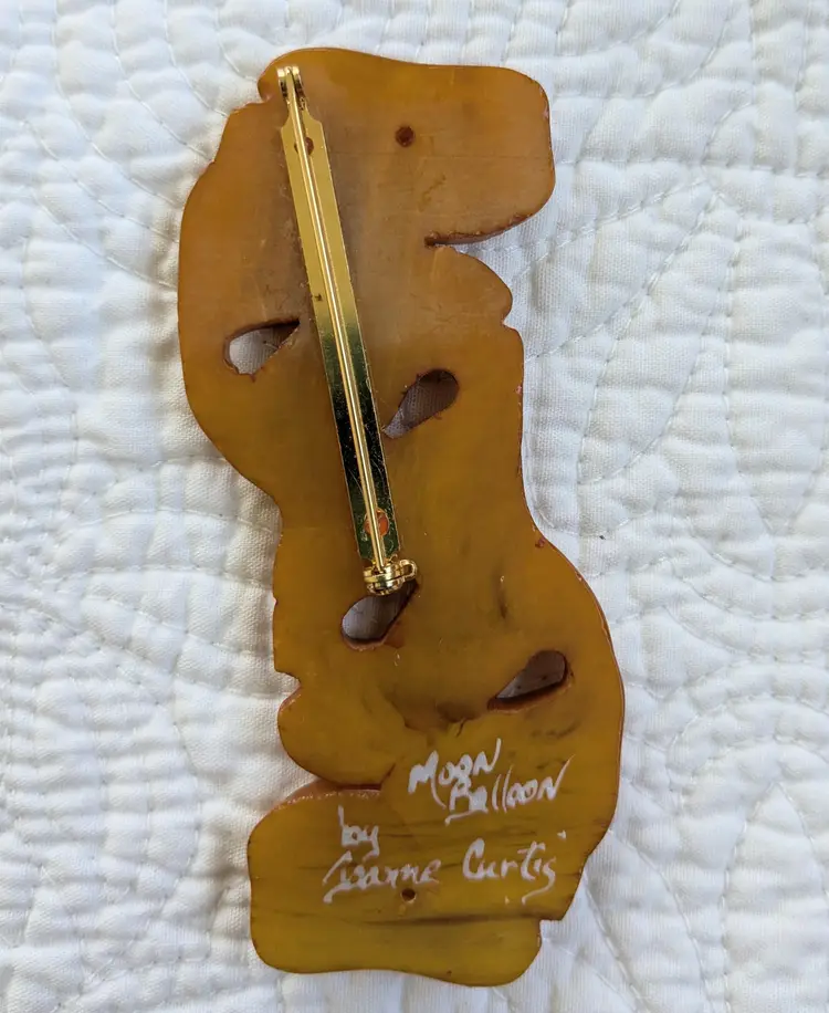 Vintage Artist Signed Abstract Bakelite Brooch in Butterscotch