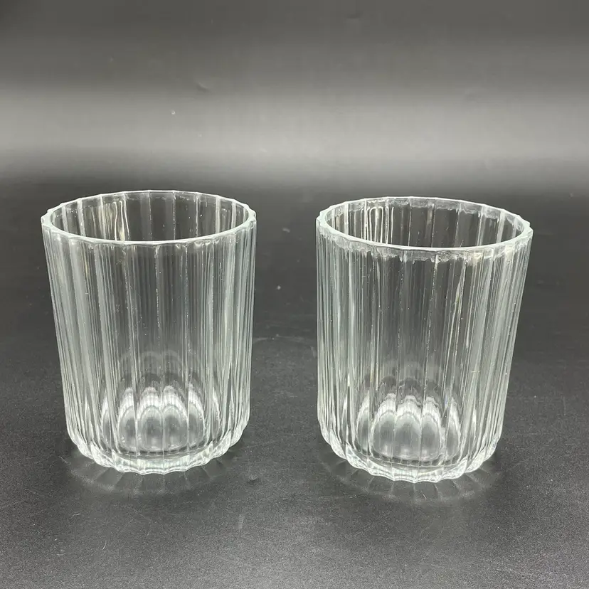 CXR3 by Corning Double Old Fashion Glasses Clear Ribbed Made in Italy MCM Set 2