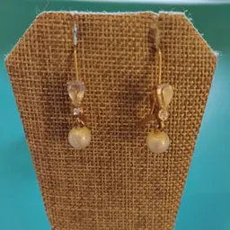 Vintage, Gold Toned, Pear Shaped Crystal and Faux Pearl, Pierced, preowned, Great Condition