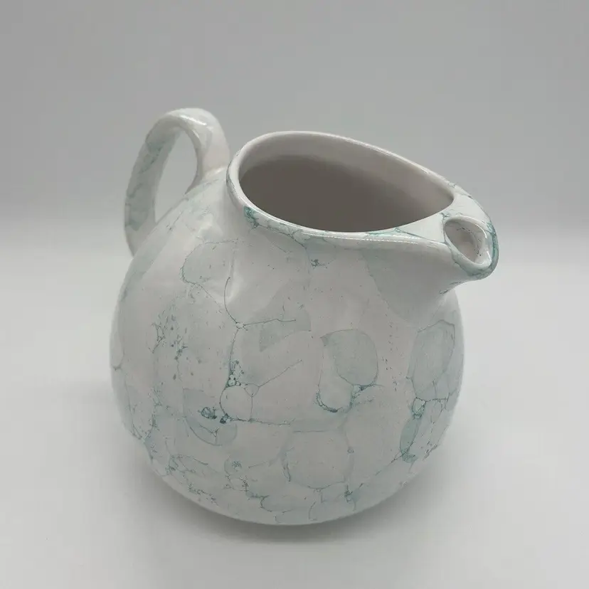 Vintage 70's Waechtersbach Turquoise on White Marble Tilted Ball Pitcher