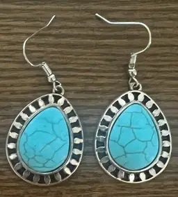 Faux Turquoise And Silver Tone Earrings