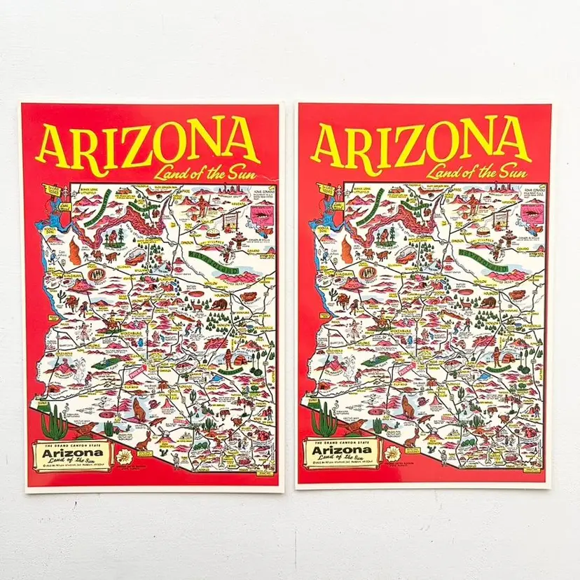 Petley Postcards Phoenix Arizona Grand Canyon State Map Vintage Wildlife Cowboy