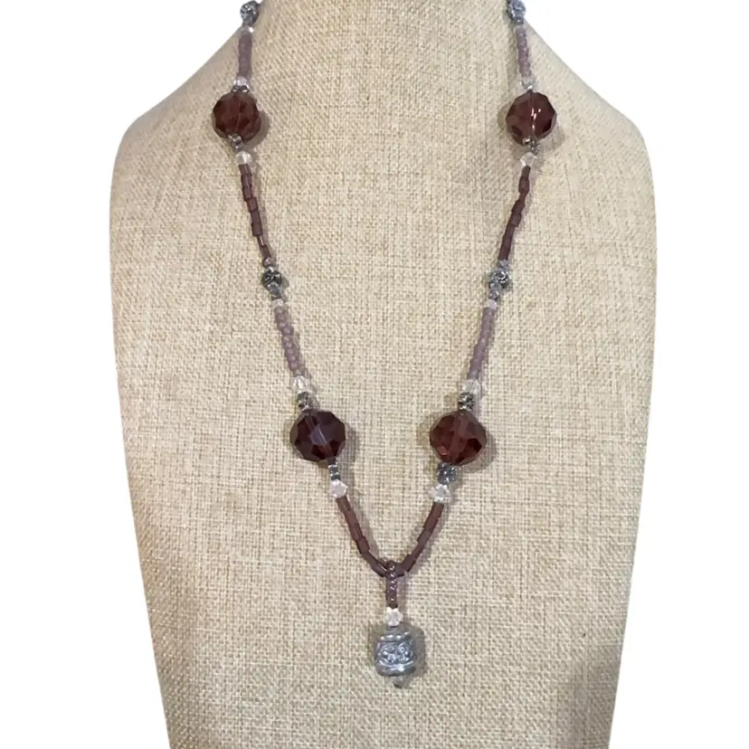 Purple And Clear Glass Necklace