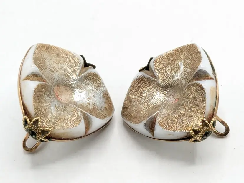 Vintage Hillcraft 1950's Gold Tone Floral Glass Slide Clip Earrings