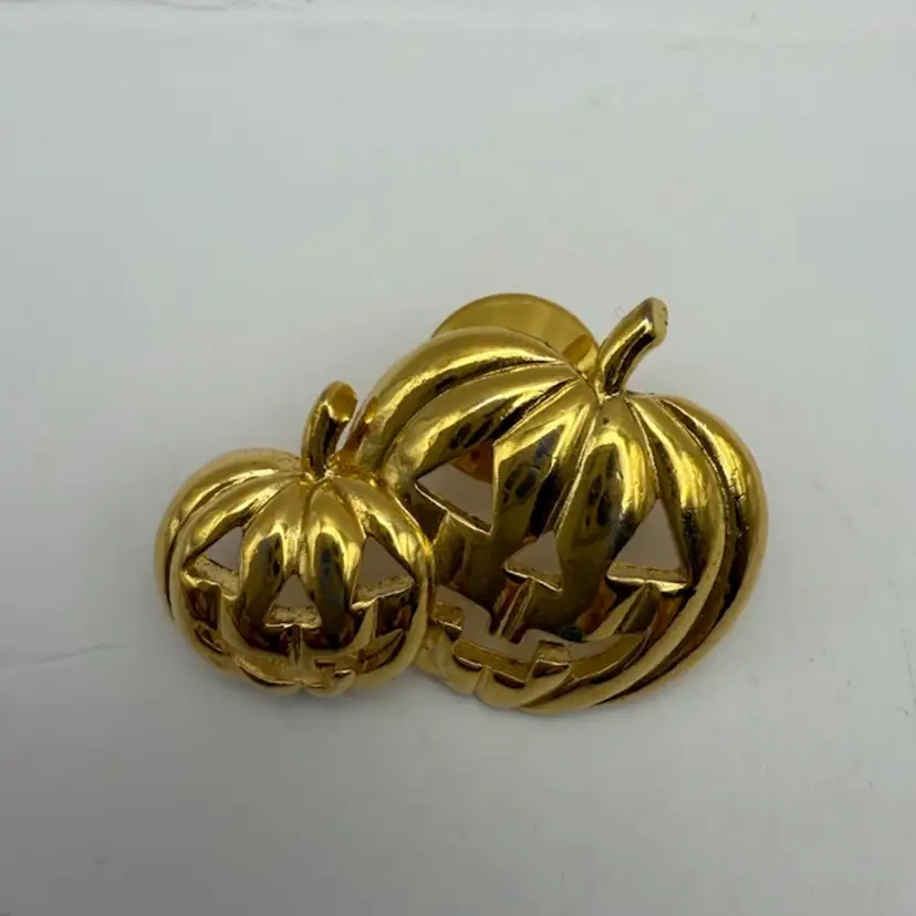 Pair Of Jack-oβ-lanterns Gold Tone Brooch Pin 1.25β