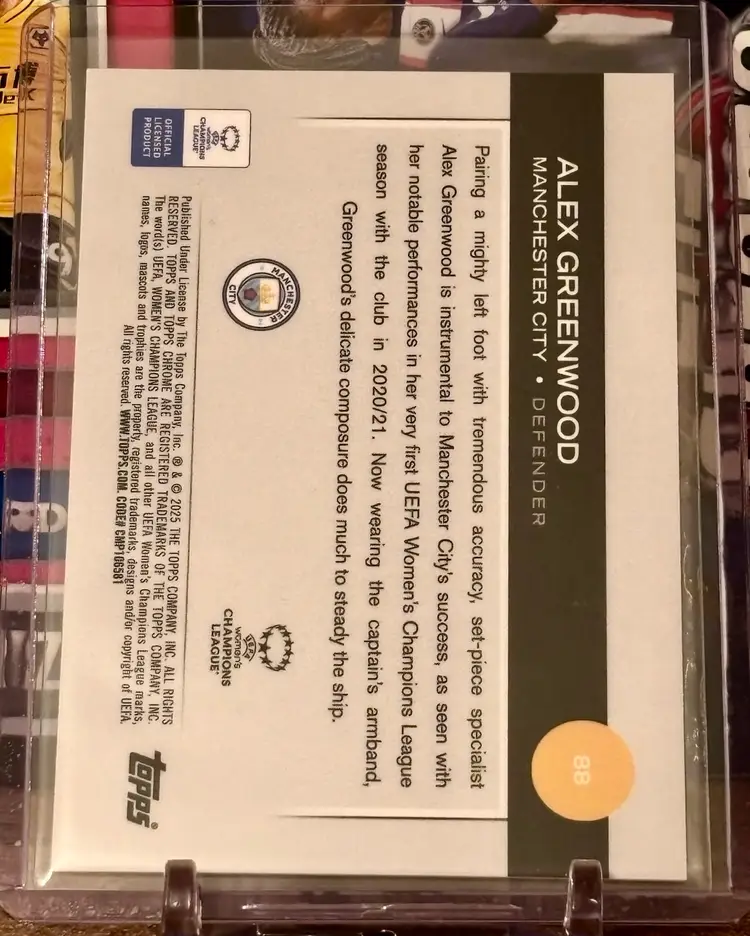 Alex Greenwood 2024/25 Topps Chrome UWCL Pink /250 Manchester City England Soccer Card