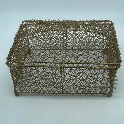#1847 A modern contemporary sparkly wire treasure chest with an intricate, open-weave design.