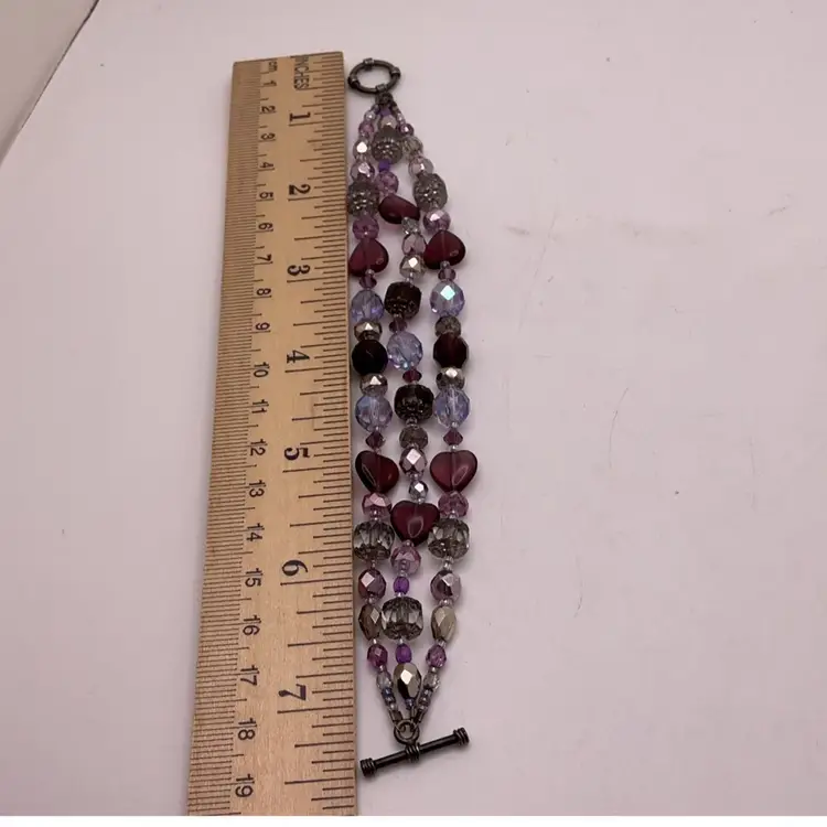 3-Strand Purple Swarovski Crystal Bead Bracelet with Toggle Artisan Made 7.25”