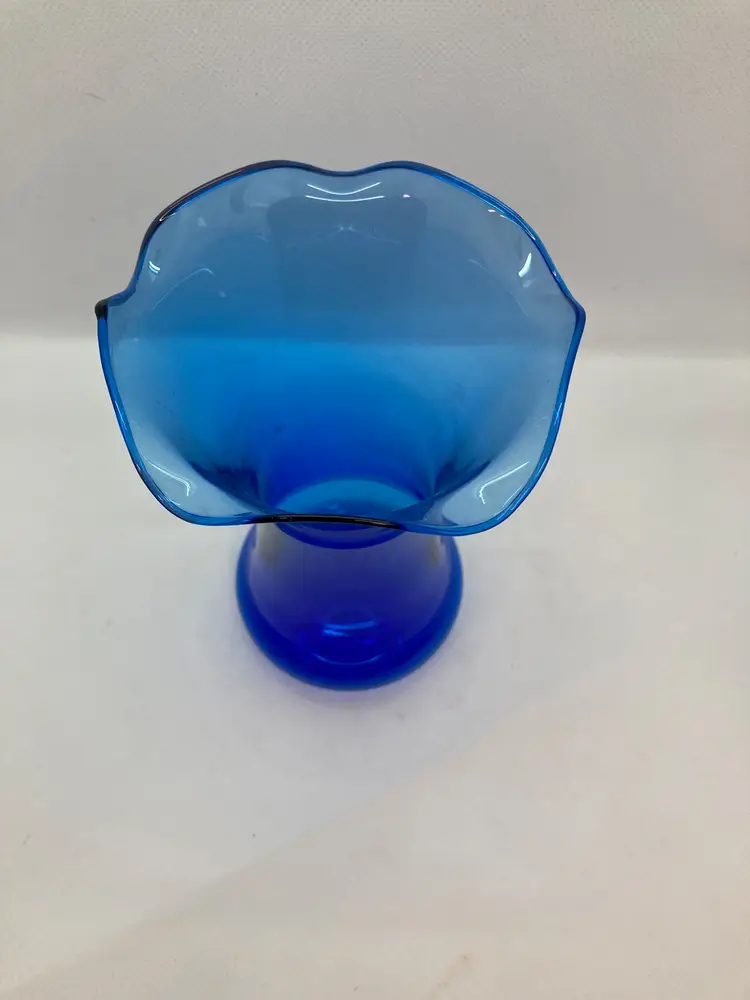 Cobalt blue vase, Ruffle top, very thin and lightweight