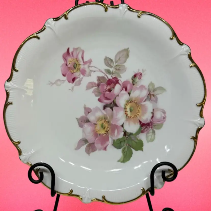 Vintage Schumann Arzberg Germany Golden Crown 12" Serving Platter Wild Rose E&R 1886 34