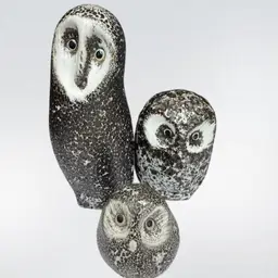 Pigeon Forge Pottery Speckled Lava Crater Glaze Owl Figurines, Set of 3