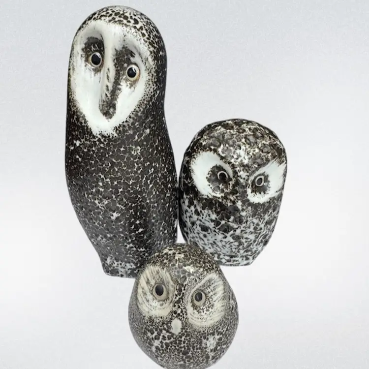 Pigeon Forge Pottery Speckled Lava Crater Glaze Owl Figurines, Set of 3