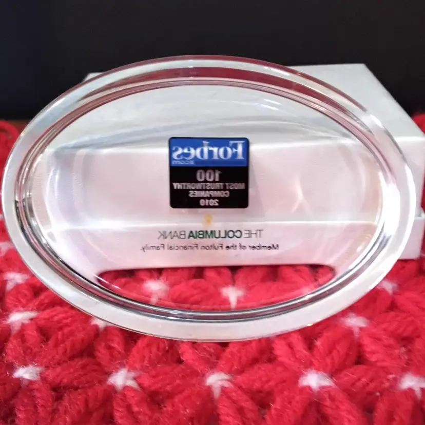 Forbes 100 Columbia Bank Glass Paperweight 2010