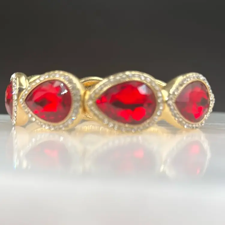 Monet Red And Gold Tone Tear Drop Stretch Bracelet