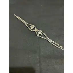 Vintage Rhinestone Bracelet. Center Emerald Cut Rhinestone set in Silver Tone - No Markings