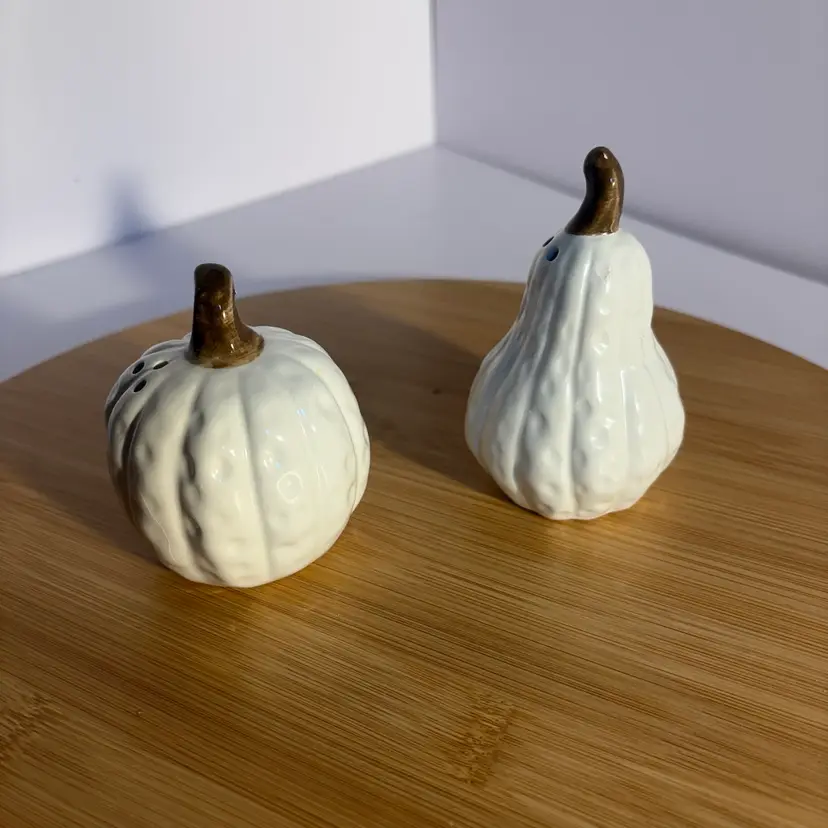 Ceramic WHITE Pumpkin & Gourd SALT & PEPPER SHAKERS Fall Table Decor