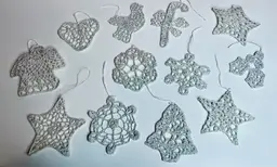 1 Dz Vintage White And Silver Crocheted Christmas Ornaments