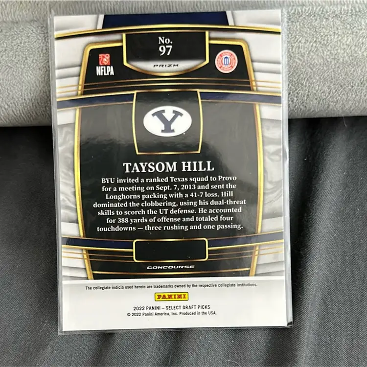 2022 Panini Select Draft Picks #97 Taysom Hill Concourse Gold Lazer Prizm BYU