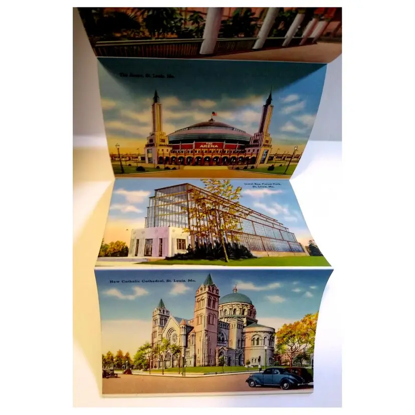 Greetings From St Louis Missouri Postcard Foldout  Folder UNUSED  Linen Vintage 18 Images