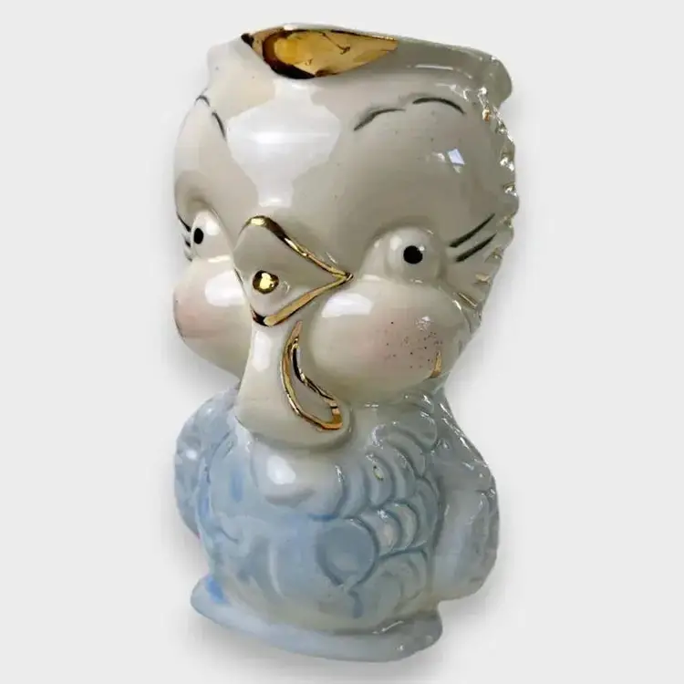 Antique 1940s Shawnee Pottery 6" Baby Blue Bird Owl Pitcher Vintage Milk Creamer Flaws Read