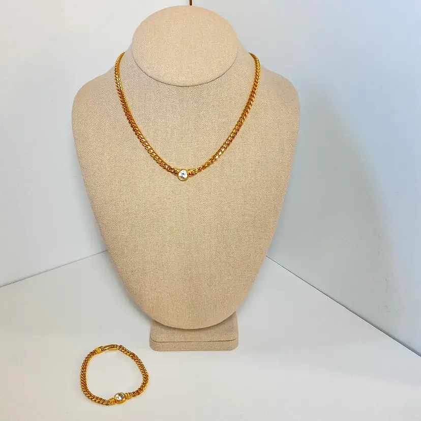 Vintage Butler Fifth Avenue Canada Gold Tone Rhinestone Chain Necklace Bracelet